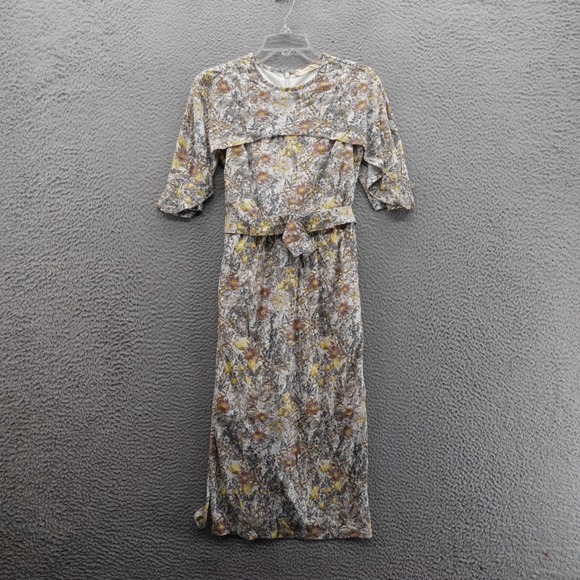 eShakti Wayward Fancies Capelet Floral Cotton Sheath Dress 4 Ivory Multi Womens - Picture 1 of 14